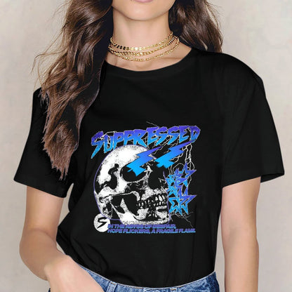 Inkmay Casual Cotton T-shirt Skull Design With Lightning And Stars Unisex T-shirtSoftTouch Seamless T-Shirt