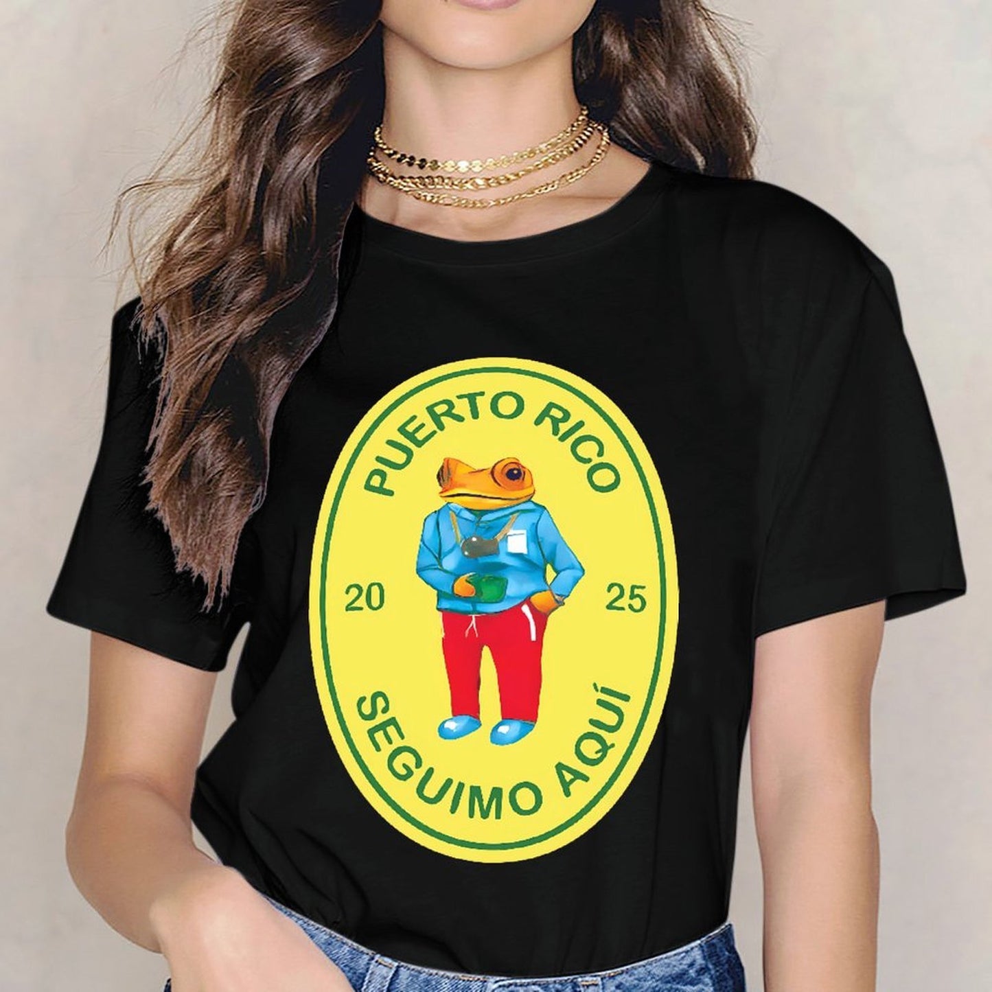 Inkmay Casual Cotton T-shirt Puerto Rico Frog Traveler Design Bright Unisex T-shirtStreet Long Lasting T-Shirt