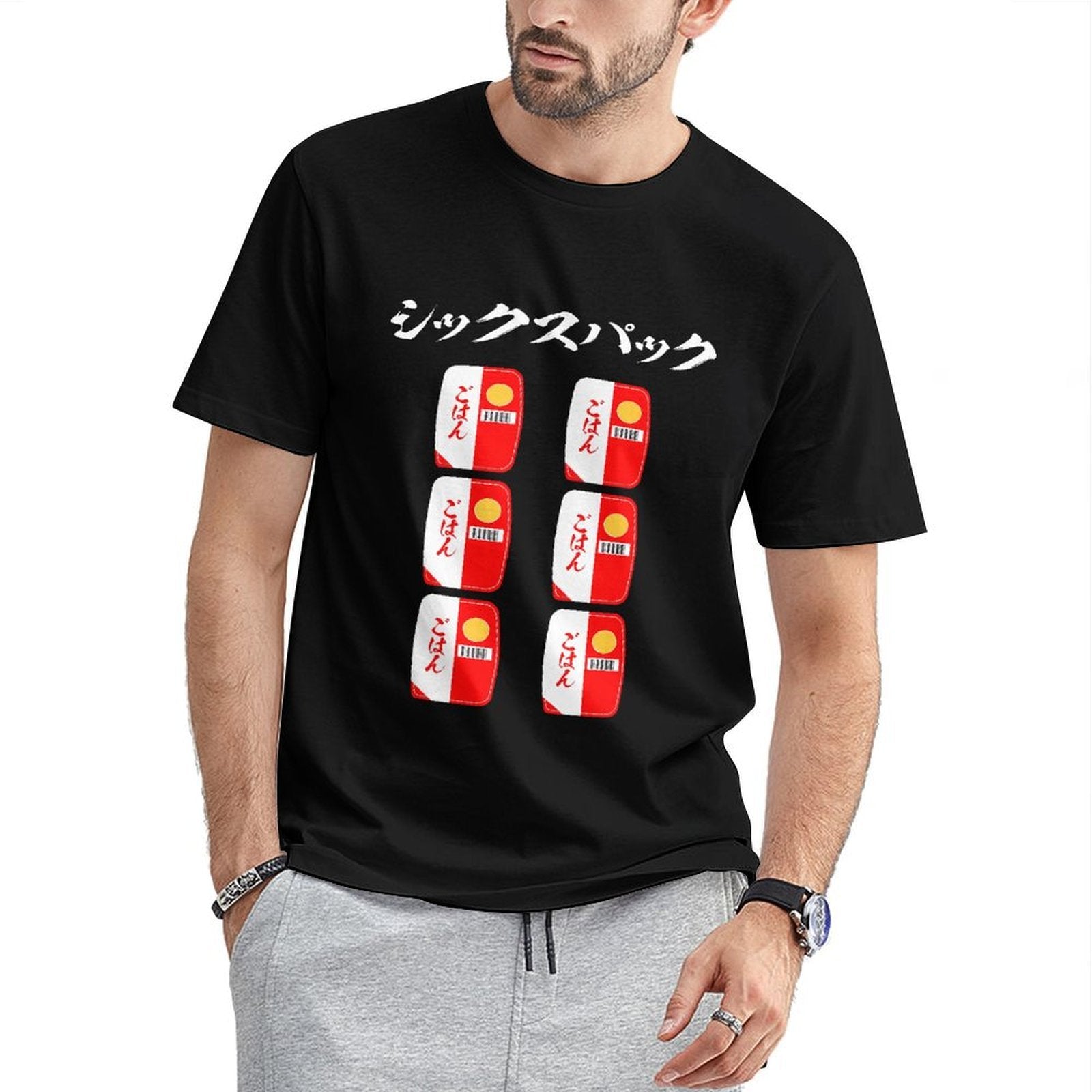 Inkmay Casual Cotton T-shirt Red And White Pattern Repeated Boxes Unisex T-shirtFade-Proof Daily T-Shirt