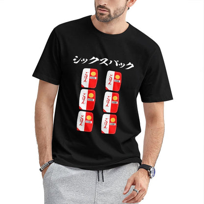 Inkmay Casual Cotton T-shirt Red And White Pattern Repeated Boxes Unisex T-shirtFade-Proof Daily T-Shirt