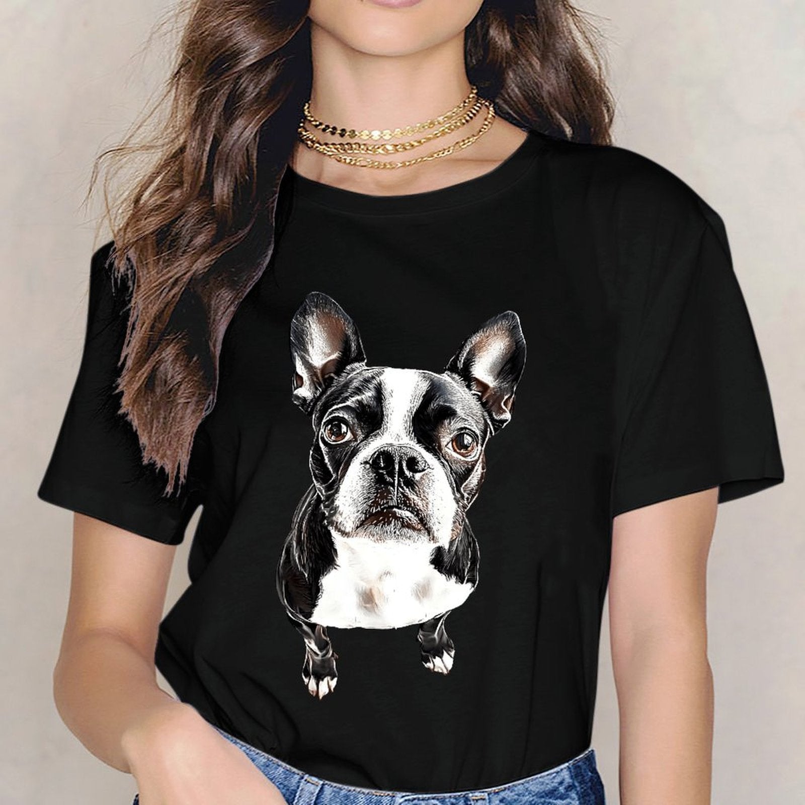 Inkmay Casual Cotton T-shirt Black And White Dog Pattern Print Unisex T-shirtEco / Sustainable SoftTouch T-Shirt