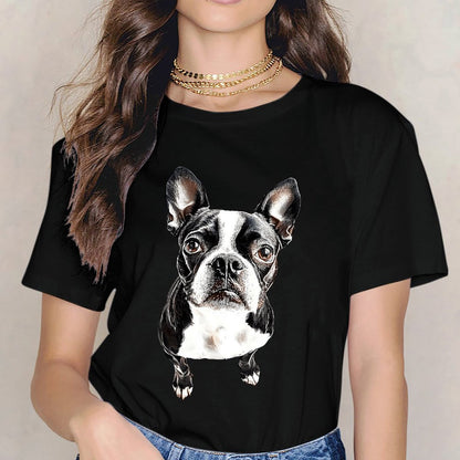 Inkmay Casual Cotton T-shirt Black And White Dog Pattern Print Unisex T-shirtEco / Sustainable SoftTouch T-Shirt