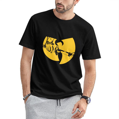 Inkmay Casual Cotton T-shirt Solid Yellow Background With White Lines Unisex T-shirtHeavyweight Heat-Transfer T-Shirt