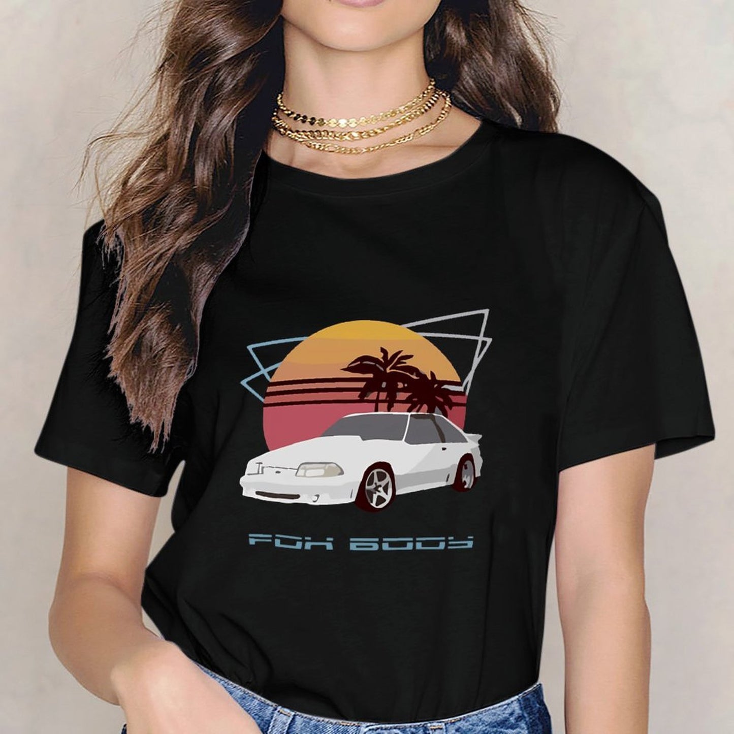 Inkmay Casual Cotton T-shirt Car Sunset Palm Trees Beach Scene Unisex T-shirtFresh Indoor T-Shirt