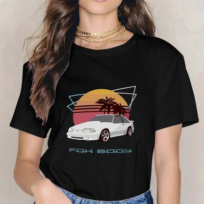 Inkmay Casual Cotton T-shirt Car Sunset Palm Trees Beach Scene Unisex T-shirtFresh Indoor T-Shirt