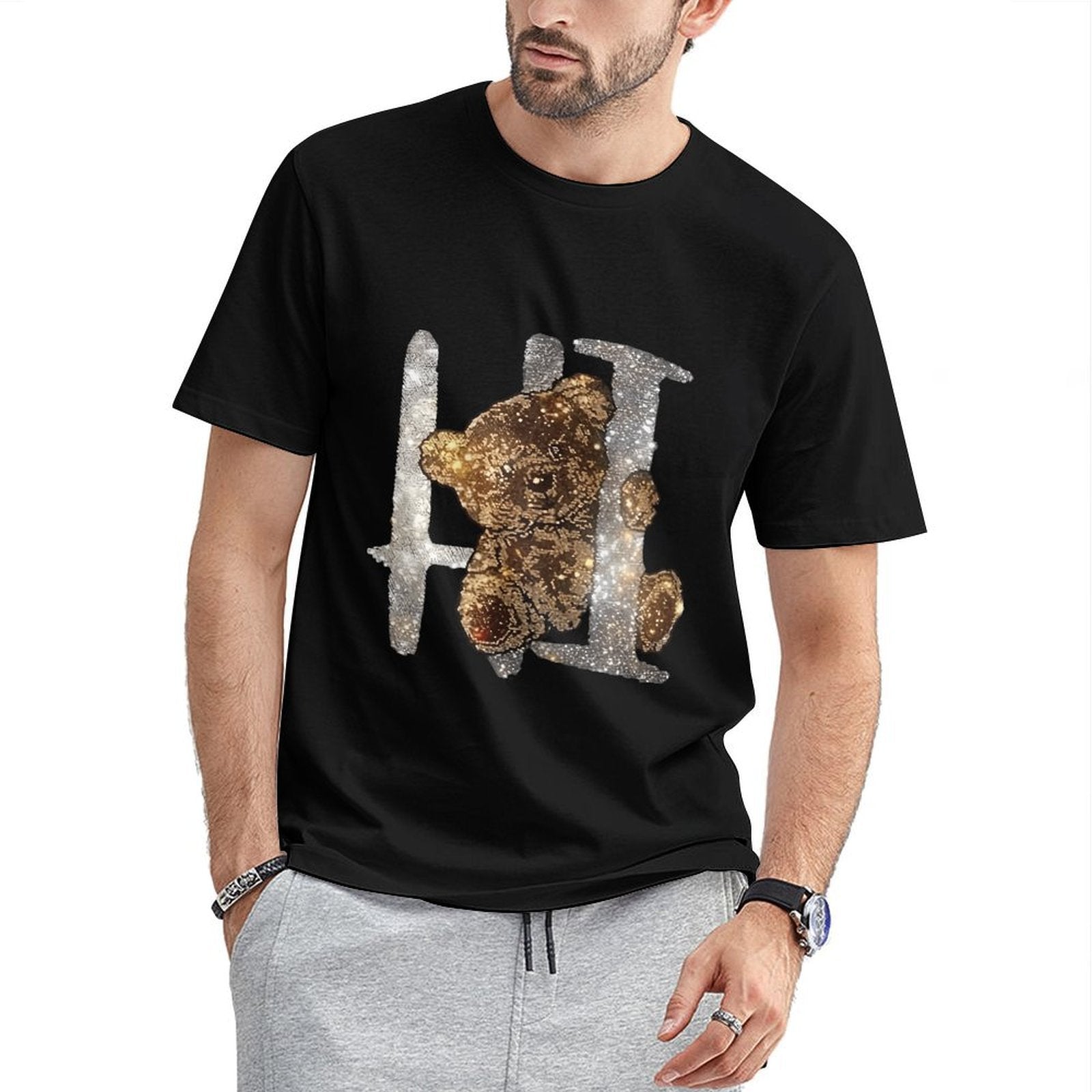 Inkmay Casual Cotton T-shirt Golden Abstract Design With Sparkling Elements Unisex T-shirtPure Moisture-Wicking T-Shirt