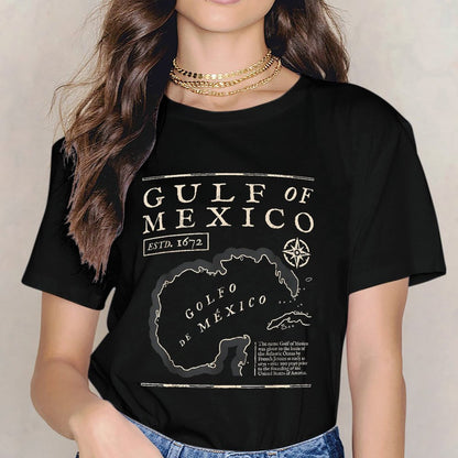 Inkmay Casual Cotton T-shirt Gulf Of Mexico Map Print Unisex T-shirt