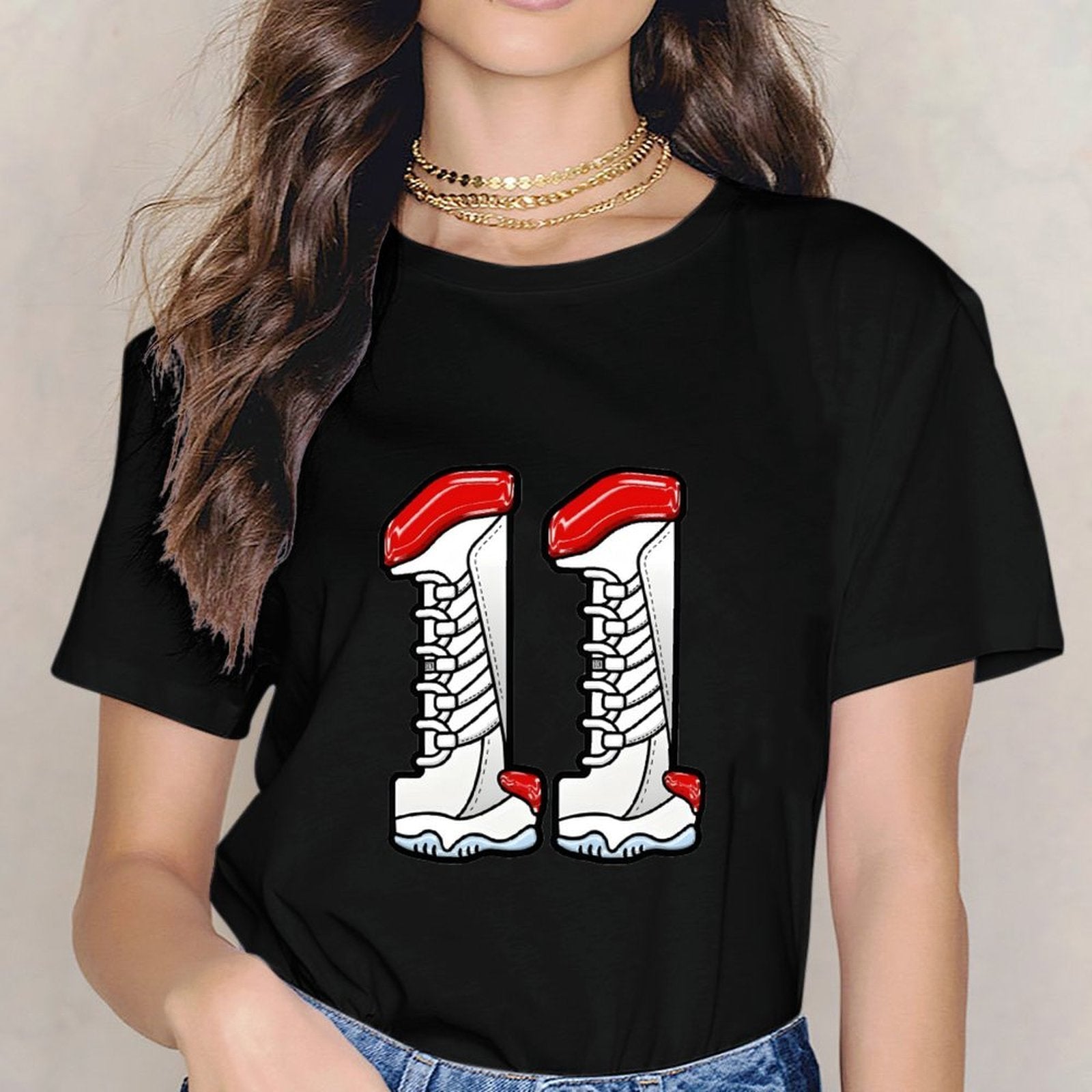 Inkmay Casual  Cotton T-shirt White Boots With Red Accents Unisex T-shirtPure Fundraising T-Shirt