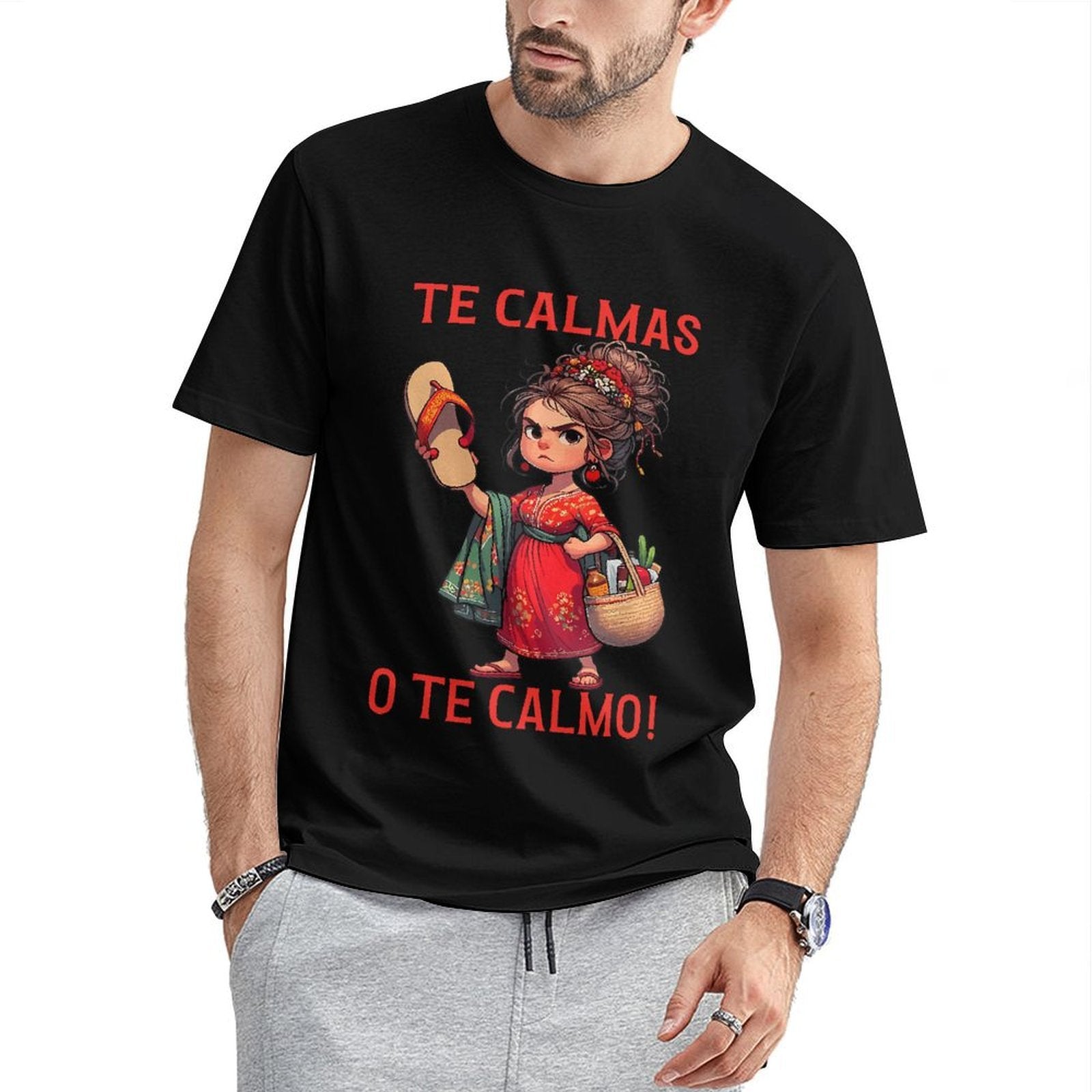 Inkmay Casual Cotton T-shirt Red Floral Dress With Green Scarf Unisex T-shirtMidweight EverydayTee T-Shirt