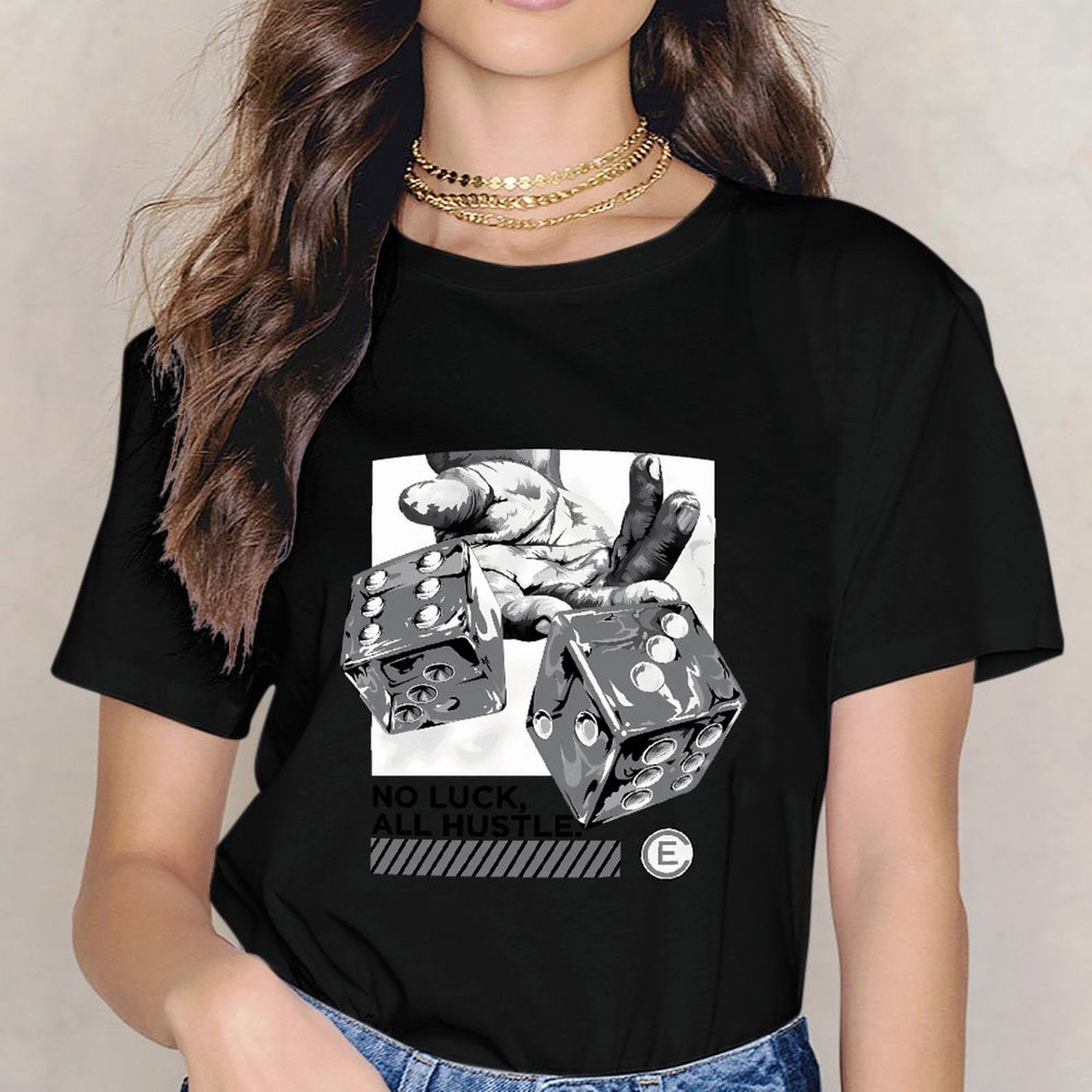 Inkmay Casual Cotton T-shirt Dice Rolling Hands Artistic Pattern Prints Unisex T-shirtPlain Fresh T-Shirt