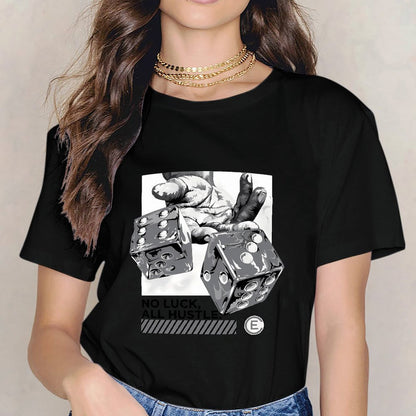 Inkmay Casual Cotton T-shirt Dice Rolling Hands Artistic Pattern Prints Unisex T-shirtPlain Fresh T-Shirt