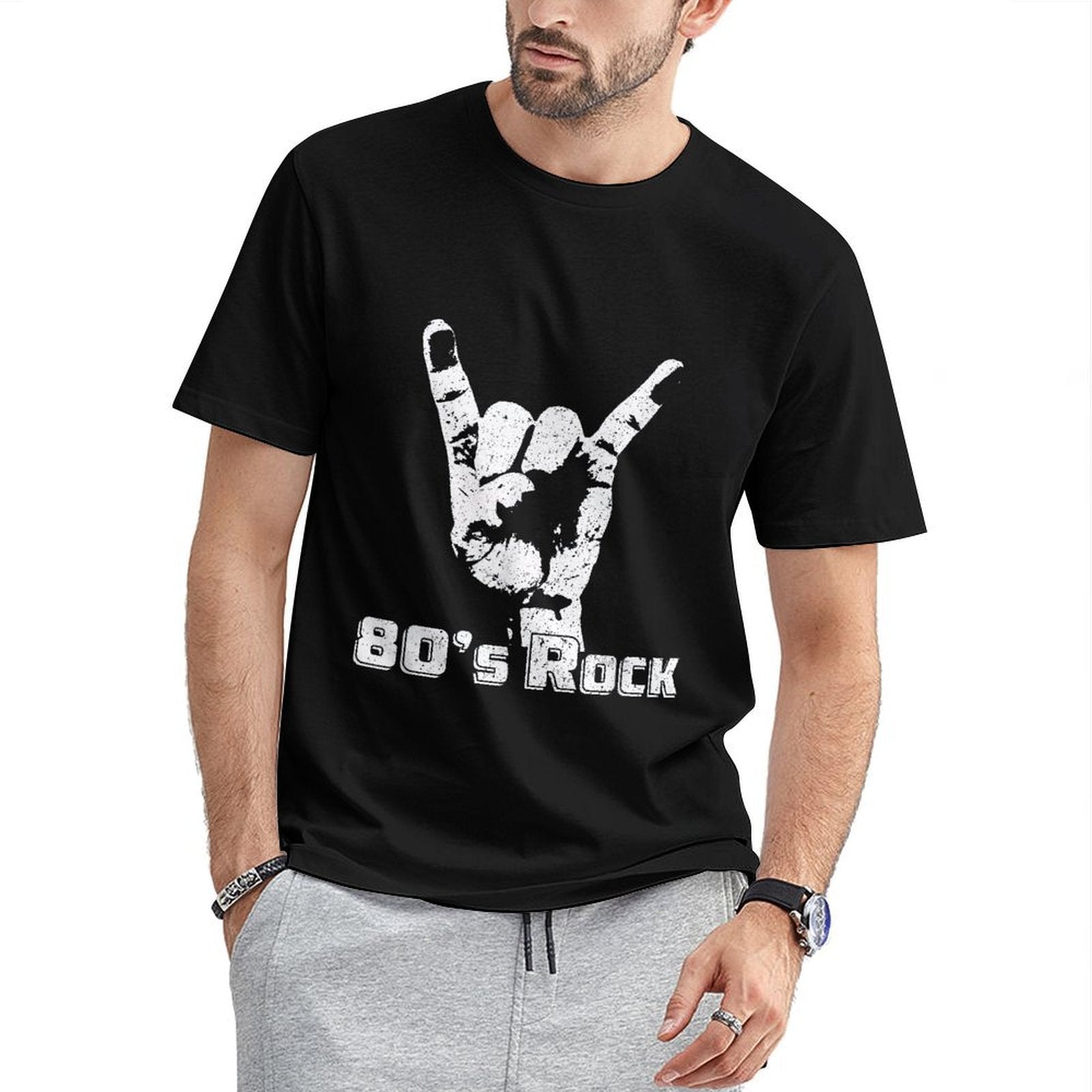 Inkmay Casual  Cotton T-shirt Hand Gesture With Eighties Rock Design Unisex T-shirtStandard ClassicFit T-Shirt