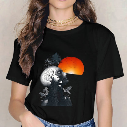 Inkmay Casual  Cotton T-shirt Abstract Human Head With Nature Elements Unisex T-shirtFresh Wrinkle-Free T-Shirt