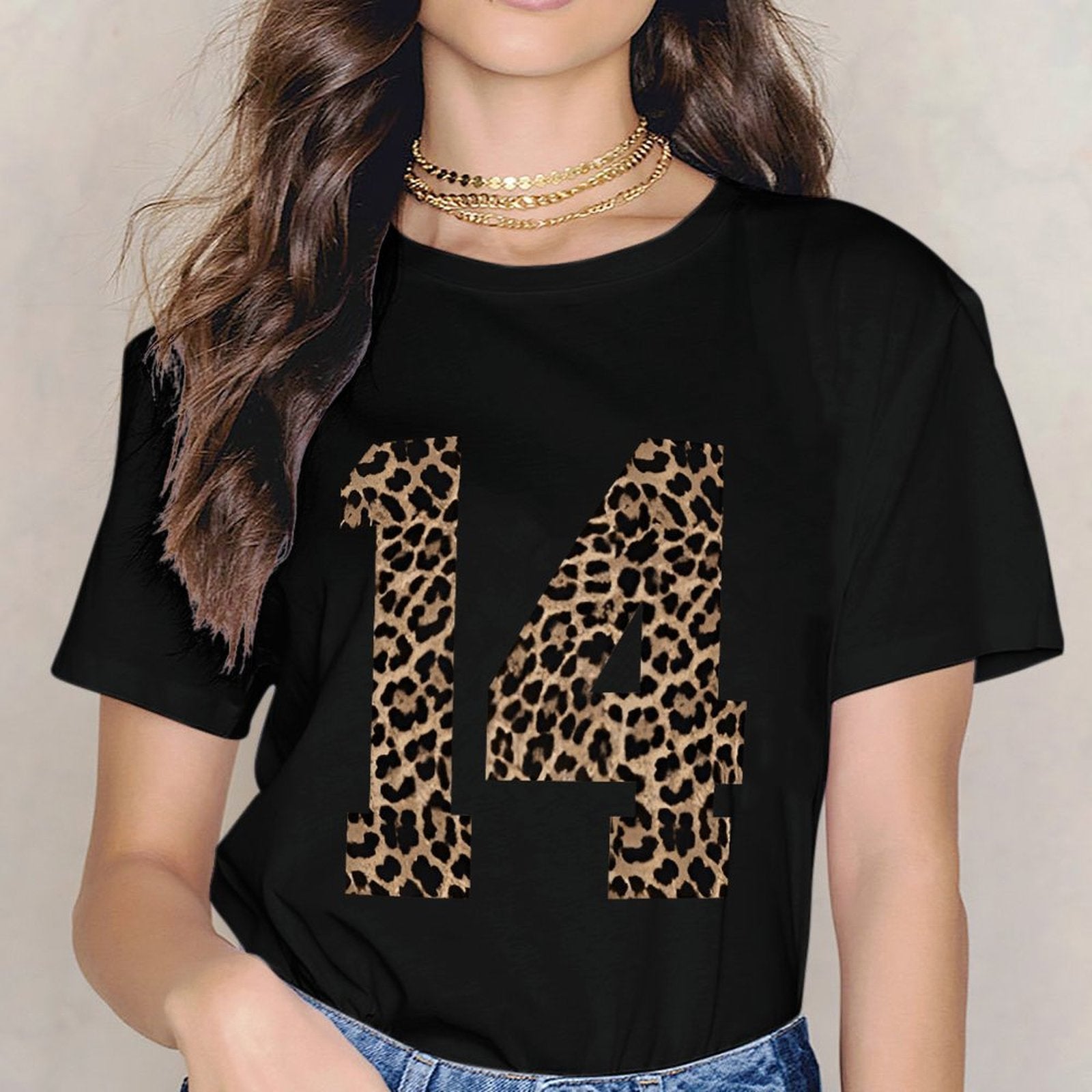 Inkmay Casual Cotton T-shirt Leopard Print Pattern On Fabric Unisex T-shirtOn-Demand Made-to-Order T-Shirt