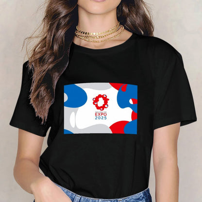 Inkmay Casual Cotton T-shirt Abstract Design With Red Blue Shapes Unisex T-shirtColorfast Heavyweight T-Shirt