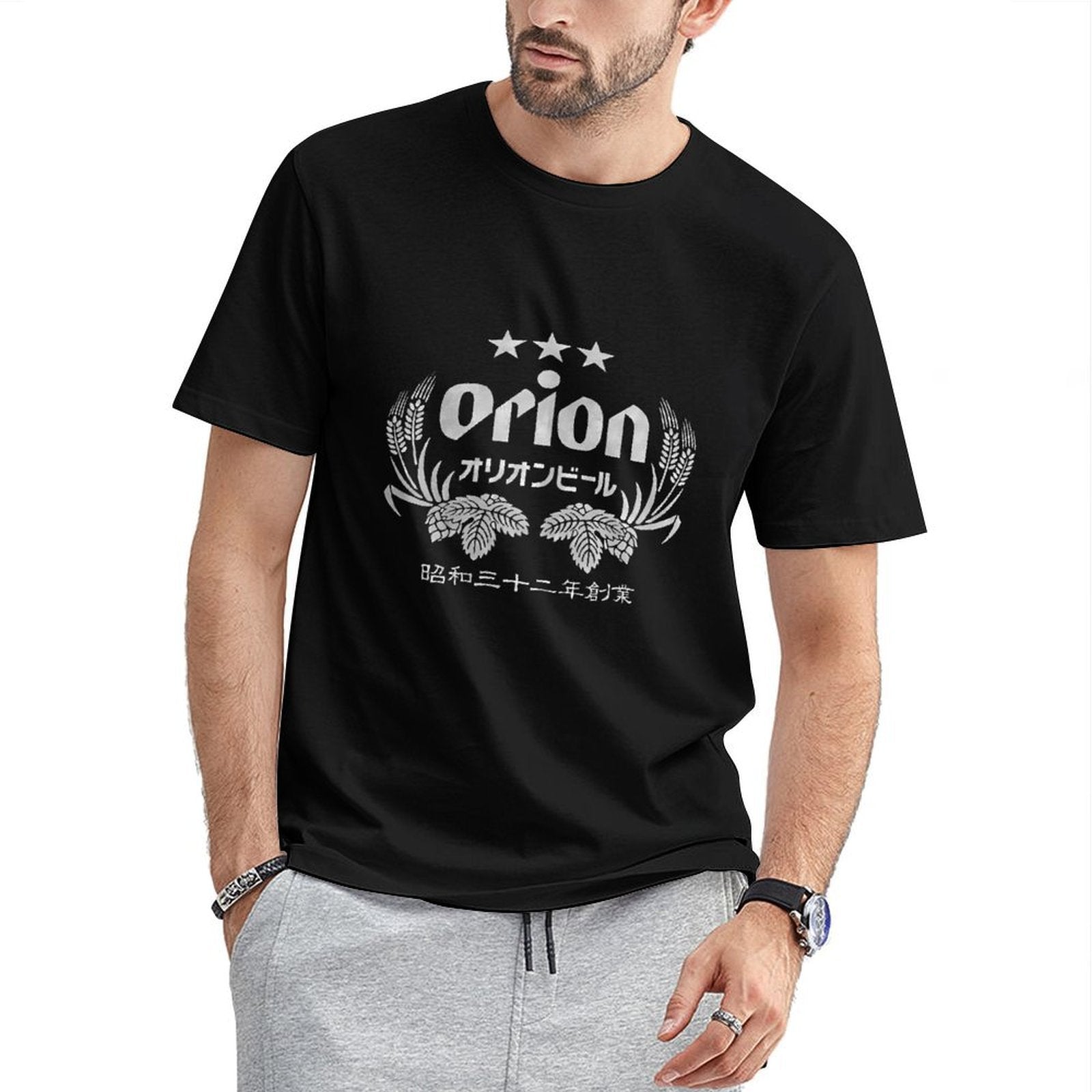 Inkmay Casual Cotton T-shirt Orion Beer Logo With Wheat Unisex T-shirtClassicLine StreetStyle T-Shirt