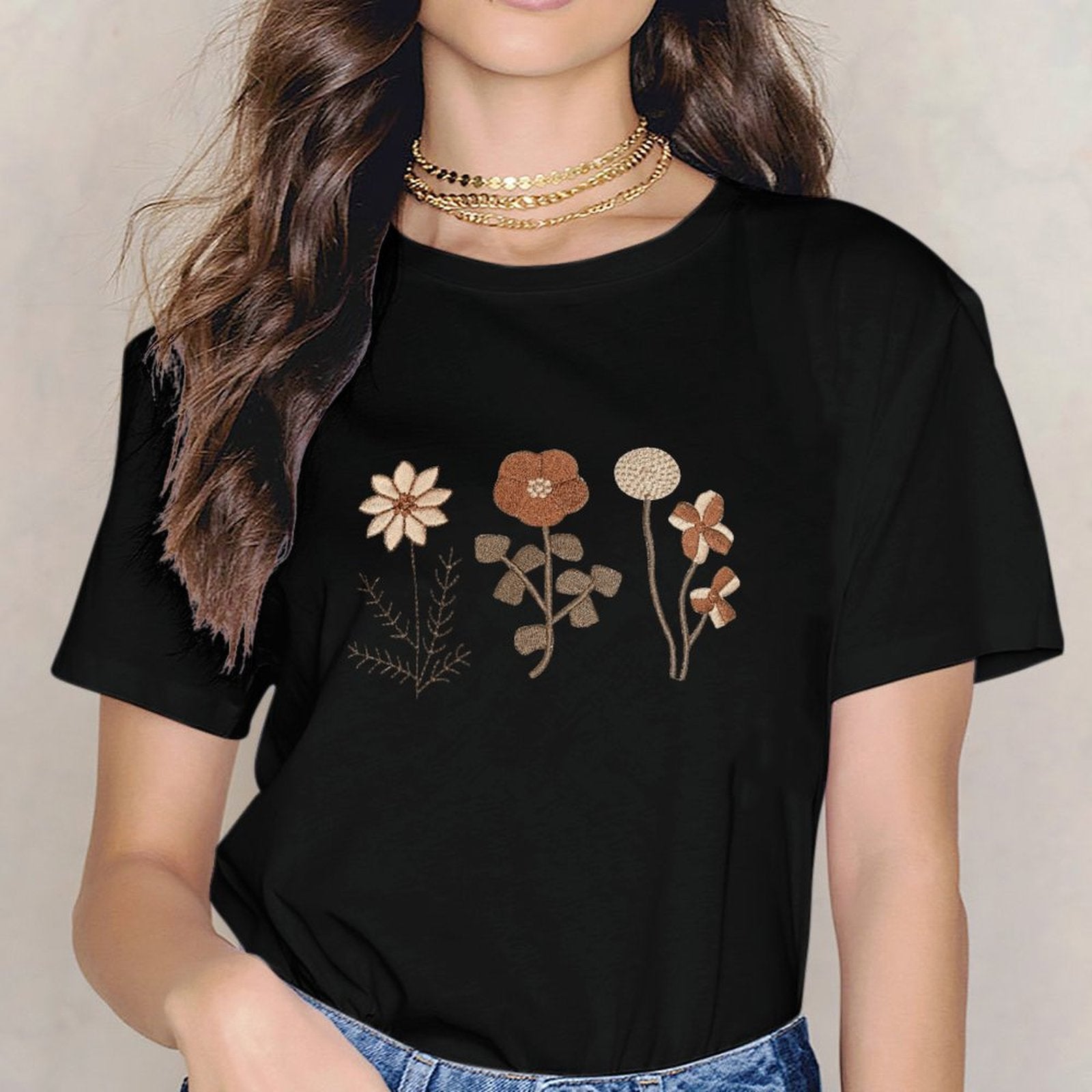 Inkmay Casual Cotton T-shirt Floral Pattern With Beaded Texture Unisex T-shirtActive Essential T-Shirt