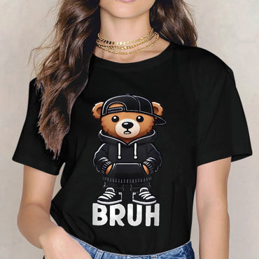 Inkmay Casual Cotton T-shirt Stylish Teddy Bear Wearing Urban Outfit Unisex T-shirtSmooth Feel Everyday T-Shirt