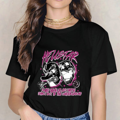 Inkmay Casual Cotton T-shirt Heustar Mask Art With Pink Stars Unisex T-shirtFade-Resistant Sharp T-Shirt