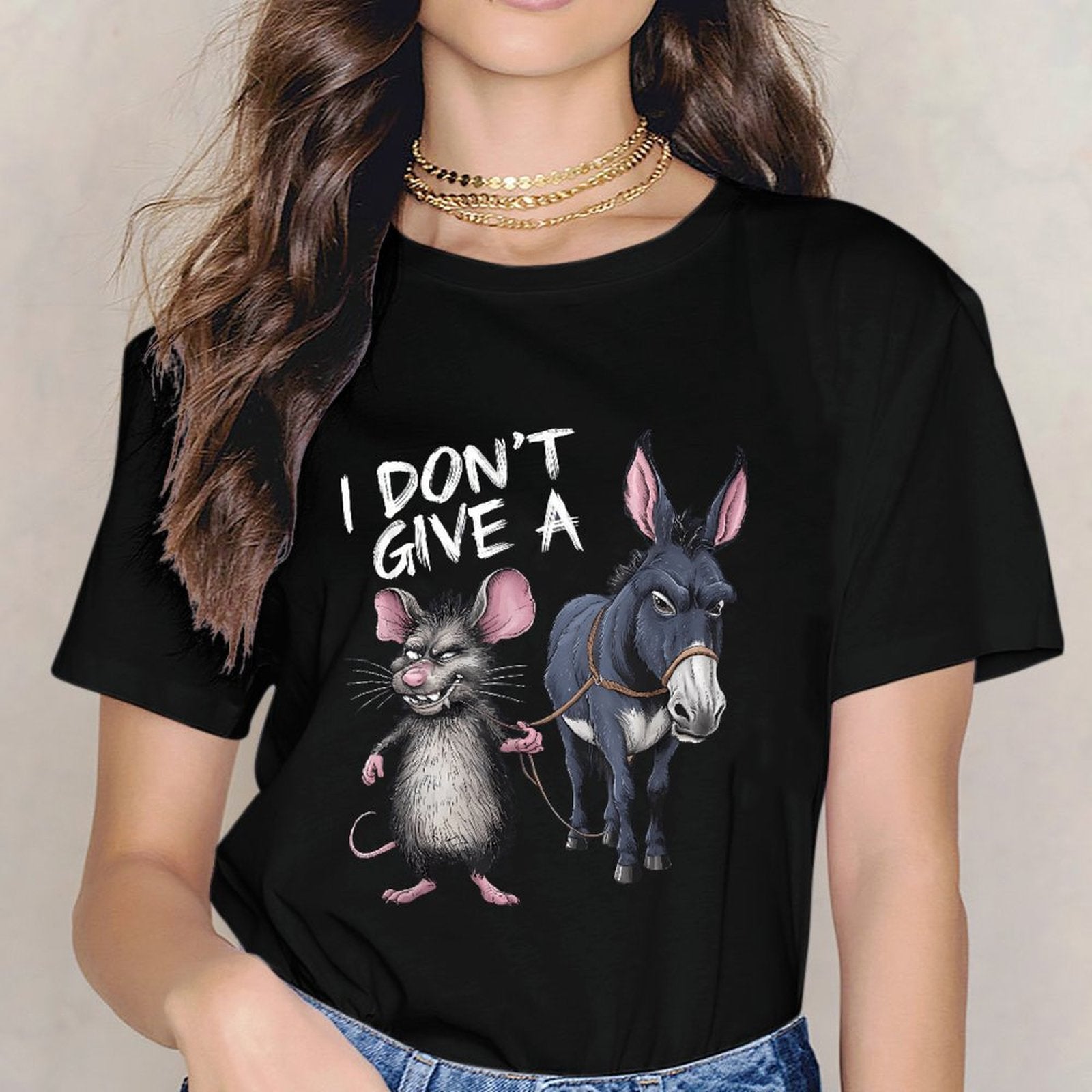 Inkmay Casual Cotton T-shirt Animal Print With Donkey And Mouse Unisex T-shirtHeritage RelaxFit T-Shirt