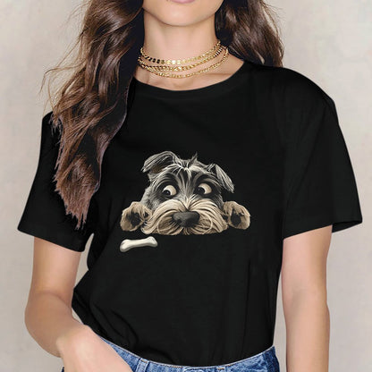 Inkmay Casual Cotton T-shirt Cartoon Dog With Bone Pattern Unisex T-shirtClassic Chill T-Shirt