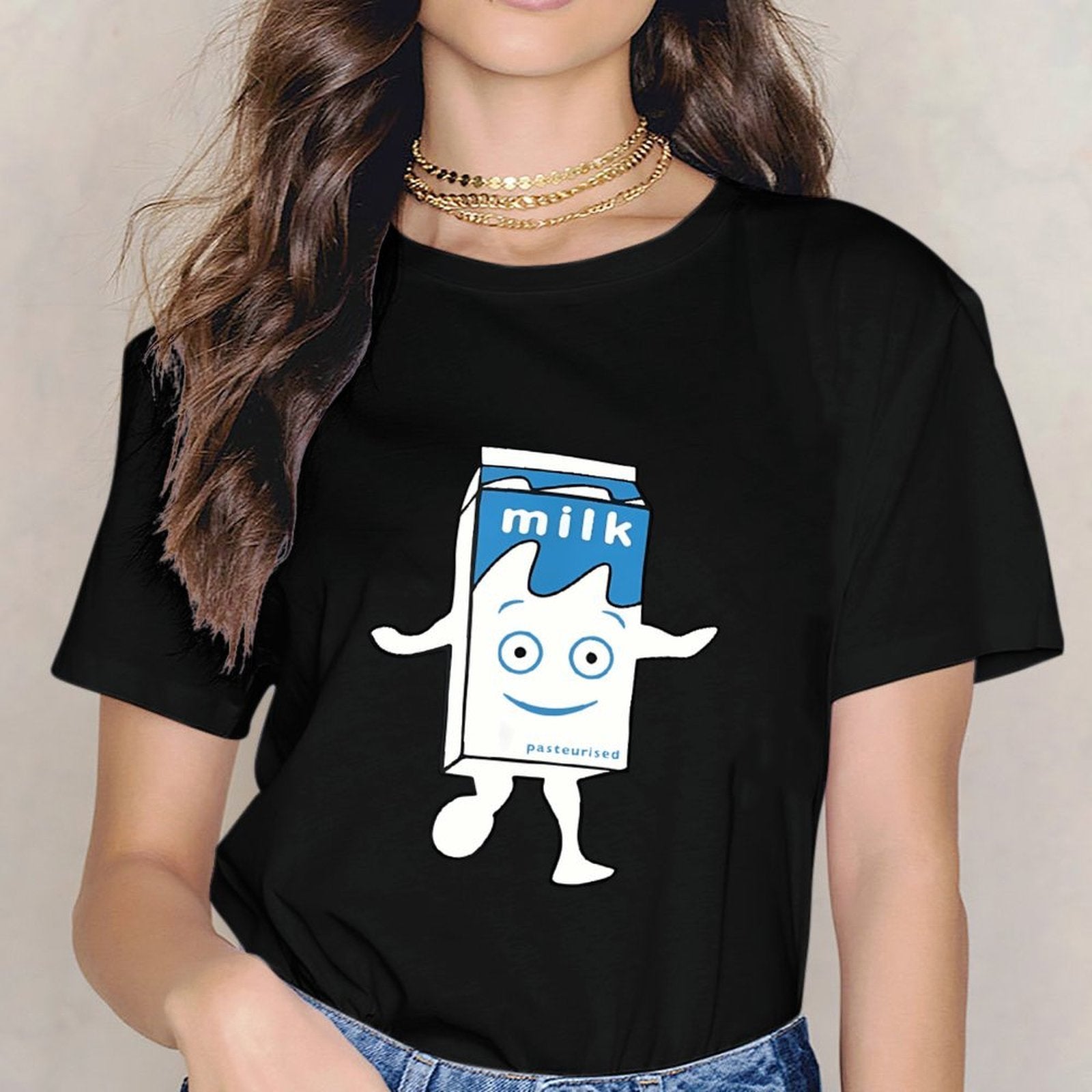Inkmay Casual Cotton T-shirt Milk Box With Happy Face Design Unisex T-shirtStrong Fade-Proof T-Shirt