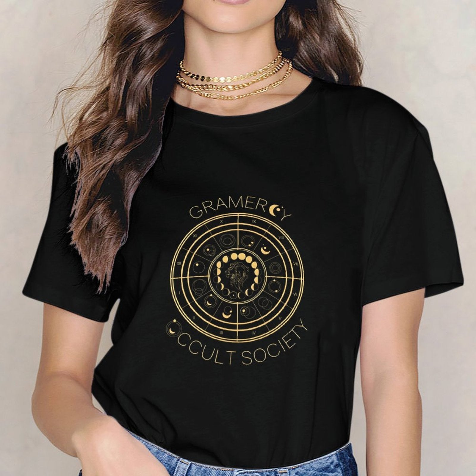 Inkmay Casual  Cotton T-shirt Circular Design With Astrological Symbols Unisex T-shirtDesign-Your-Own Print-Ready T-Shirt