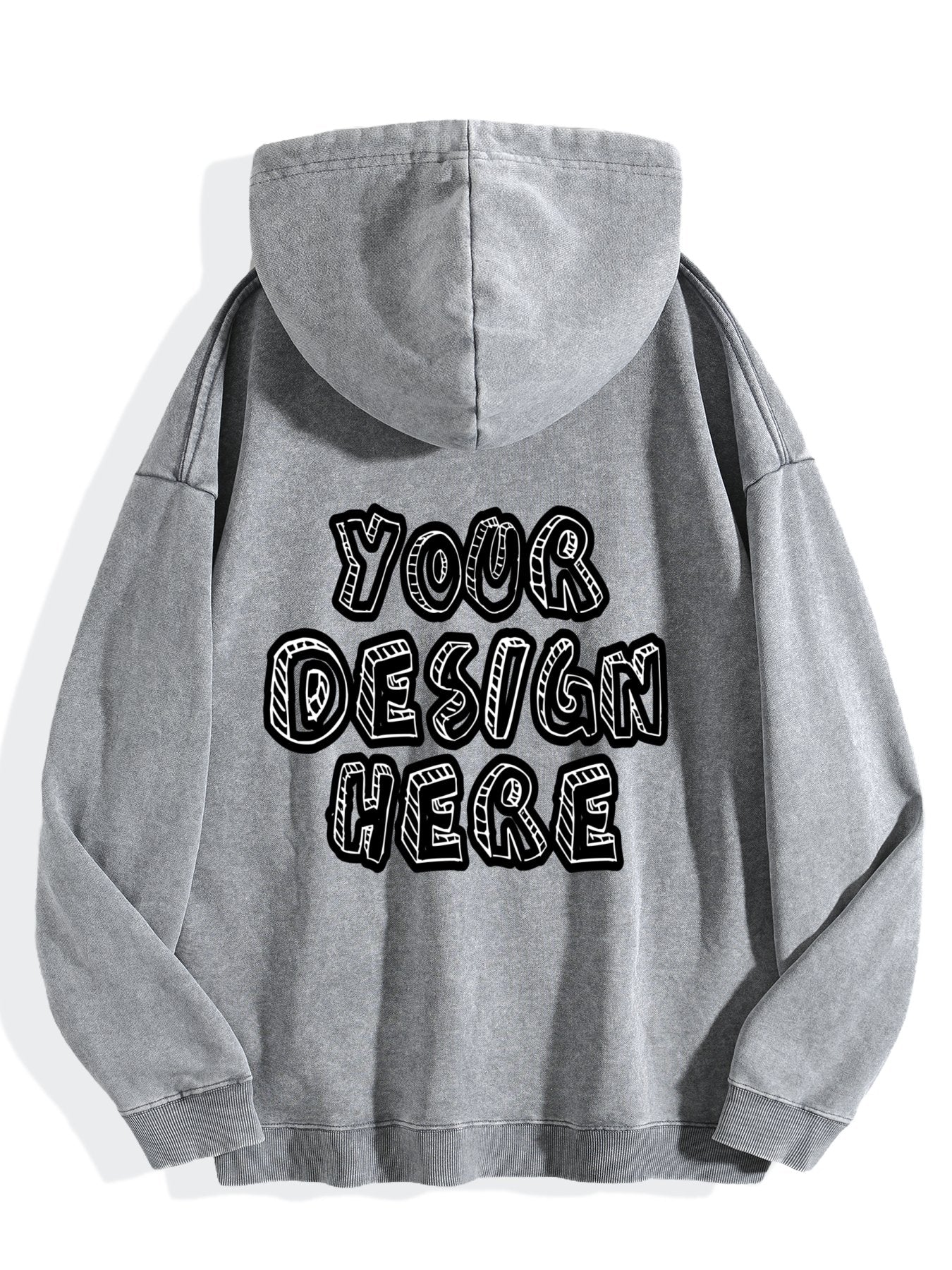 Washed Vintage Hoodie Without Drawstring - Light Gray BACK VIEW