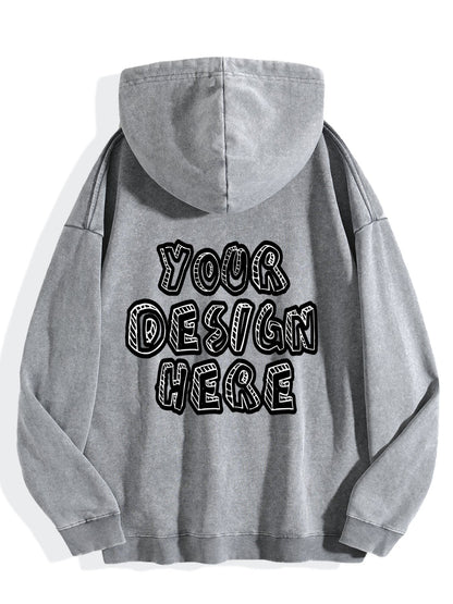 Washed Vintage Hoodie Without Drawstring - Light Gray BACK VIEW