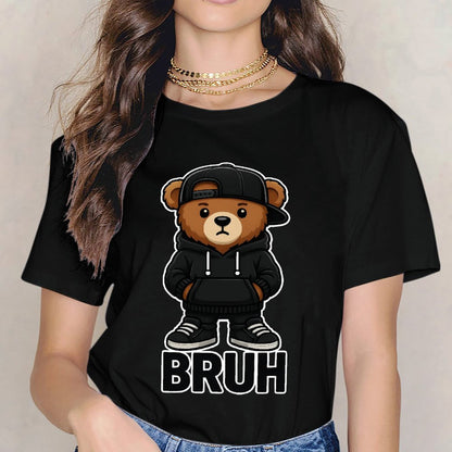 Inkmay Casual Cotton T-shirt Bruh Bear Wearing Black Streetwear Unisex T-shirtBatch-Printed ClassicLine T-Shirt
