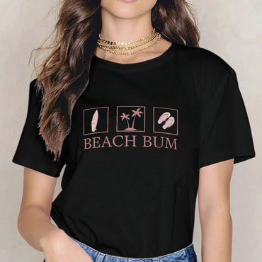 Inkmay Casual Cotton T-shirt Beach Bum Logo With Icons Unisex T-shirtSoftFeel Timeless T-Shirt