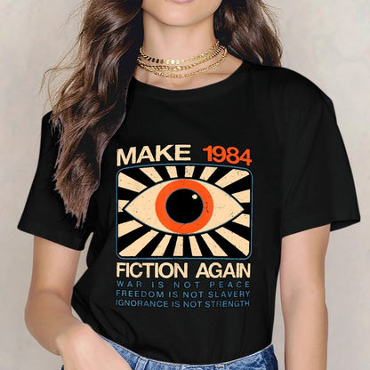 Inkmay Casual Cotton T-shirt Make 1984 Fiction Again War Unisex T-shirtFade-Resistant PremiumSeries T-Shirt