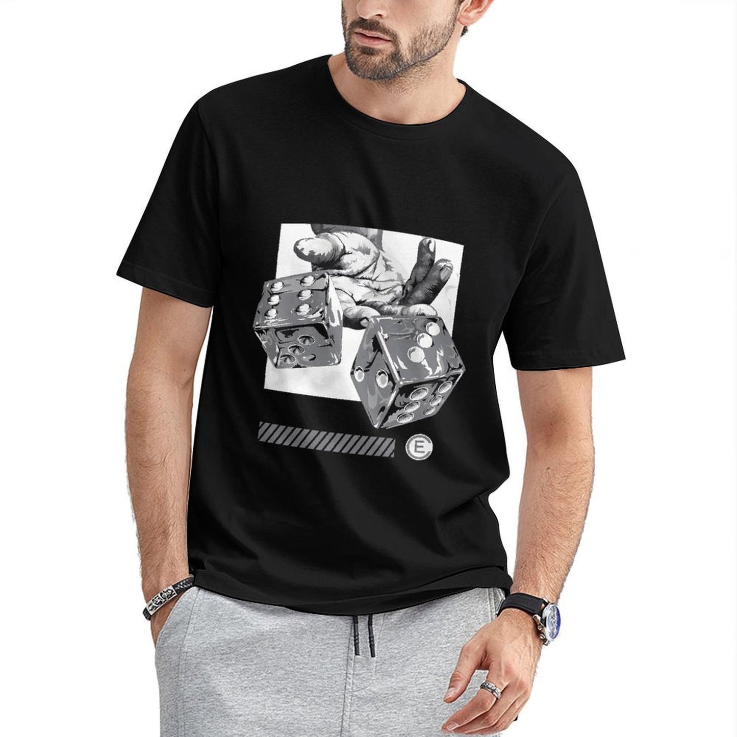 Inkmay Casual Cotton T-shirt Dice Rolling Hands Artistic Pattern Prints Unisex T-shirtPlain Fresh T-Shirt