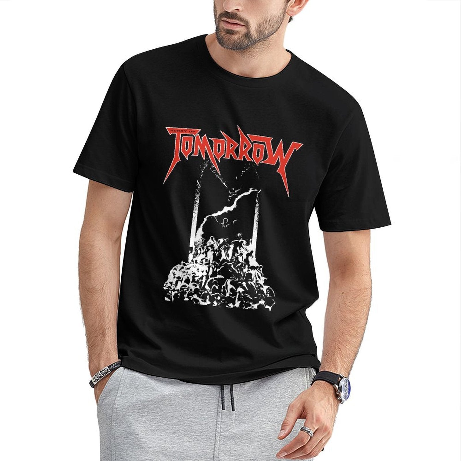 Inkmay Casual Cotton T-shirt Red Text On White Background Design Unisex T-shirtStreetStyle Crewneck T-Shirt