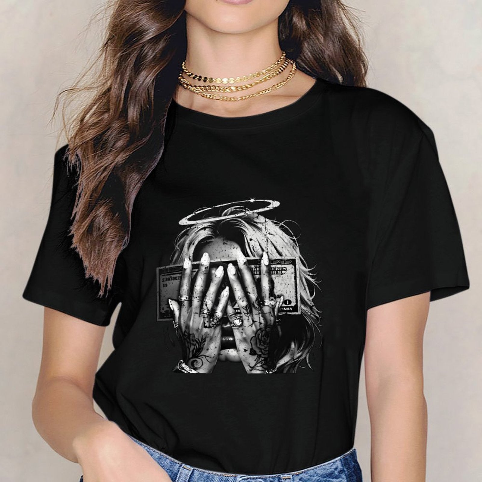 Inkmay Casual Cotton T-shirt Abstract Art With Floral Elements Design Unisex T-shirtModernFit Classic T-Shirt