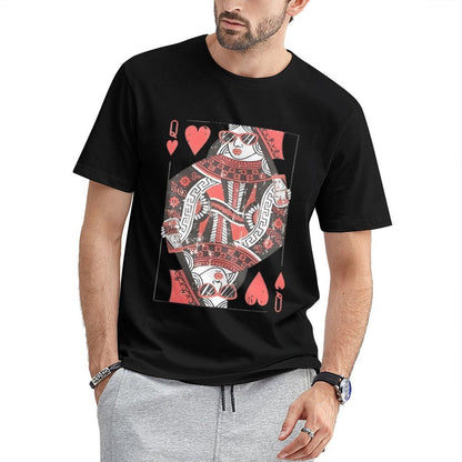Inkmay Casual  Cotton T-shirt Queen Of Hearts Playing Card Design Unisex T-shirtTear-Resistant EasyWear T-Shirt
