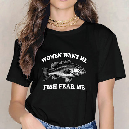 Inkmay Casual  Cotton T-shirt Black And White Fish Pattern Print Unisex T-shirtComfortSeries Neutral T-Shirt