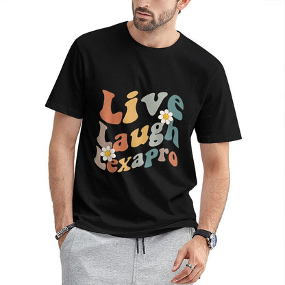 Inkmay Casual Cotton T-shirt Live Laugh Love Pattern Prints Artwork Unisex T-shirtFresh Solid T-Shirt