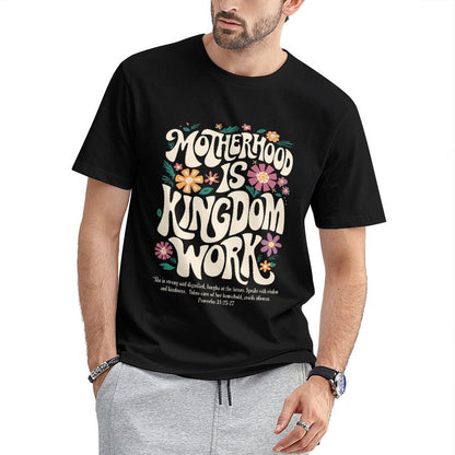 Inkmay Casual Cotton T-shirt Motherhood Is Kingdom Work Floral Design Unisex T-shirtPure Made-to-Order T-Shirt
