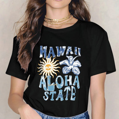 Inkmay Casual Cotton T-shirt Hawaii Aloha State Sunflower And Sunshine Unisex T-shirtActiveStyle Daily T-Shirt