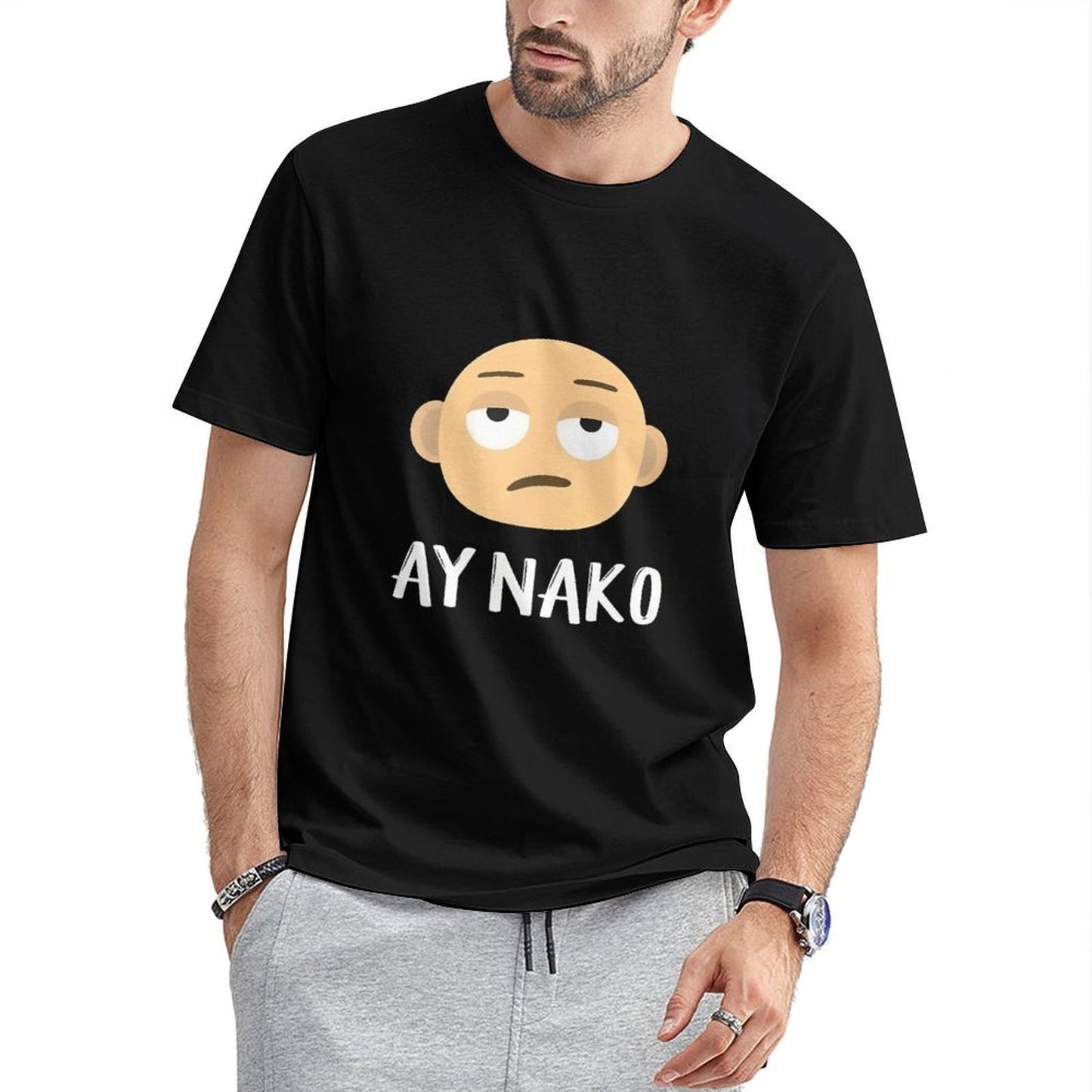 Inkmay Casual Cotton T-shirt Cartoon Face With Sad Expression Ay Unisex T-shirtWrinkle-Free StreetLine T-Shirt