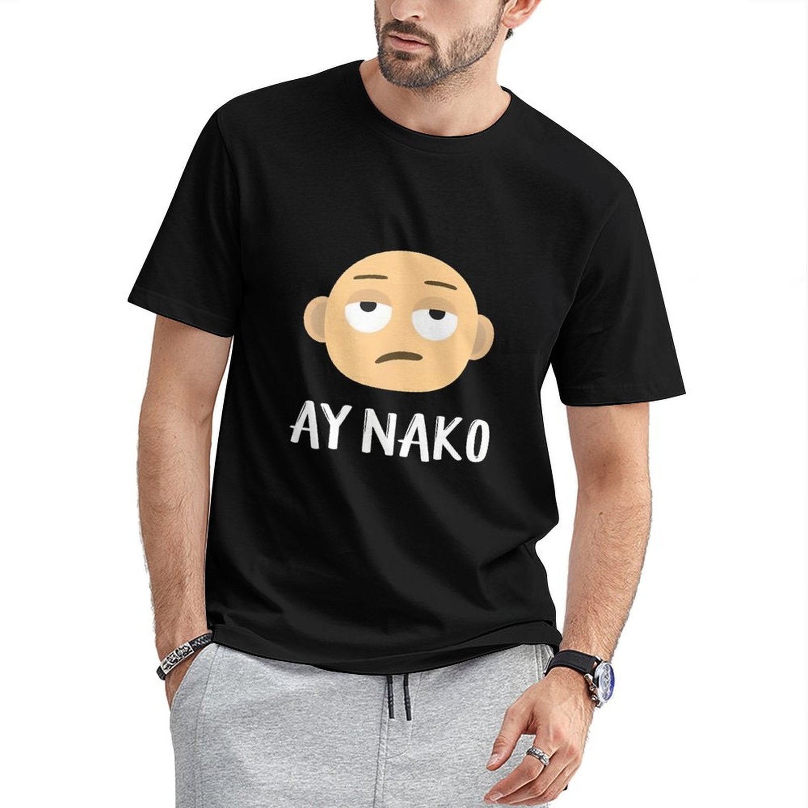 Inkmay Casual Cotton T-shirt Cartoon Face With Sad Expression Ay Unisex T-shirtWrinkle-Free StreetLine T-Shirt