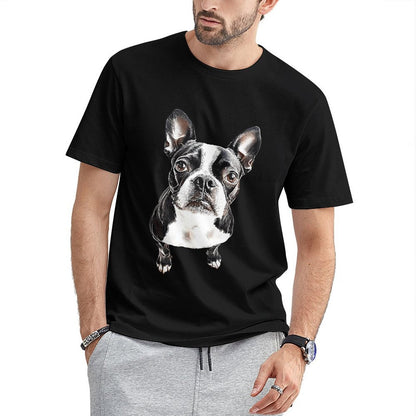 Inkmay Casual Cotton T-shirt Black And White Dog Pattern Print Unisex T-shirtEco / Sustainable SoftTouch T-Shirt