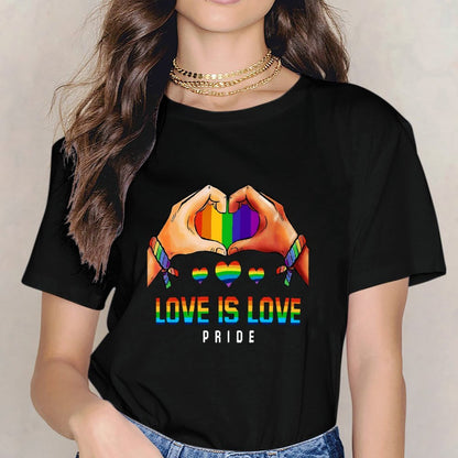 Inkmay Casual Cotton T-shirt Rainbow Colors Form Heart Shape Design Unisex T-shirtMinimal TimelessStyle T-Shirt