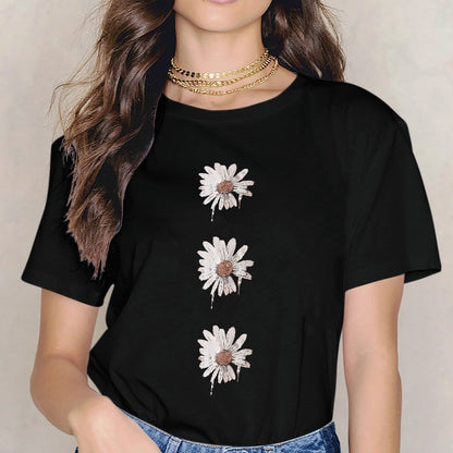 Inkmay Casual Cotton T-shirt Three White Flowers With Brown Centers Unisex T-shirtPocket Tee Premium T-Shirt