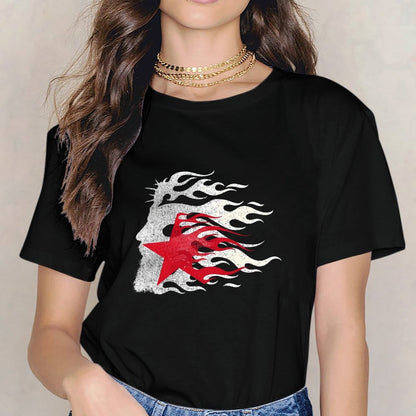 Inkmay Casual Cotton T-shirt Flame Star Profile Art Print Design Unisex T-shirt