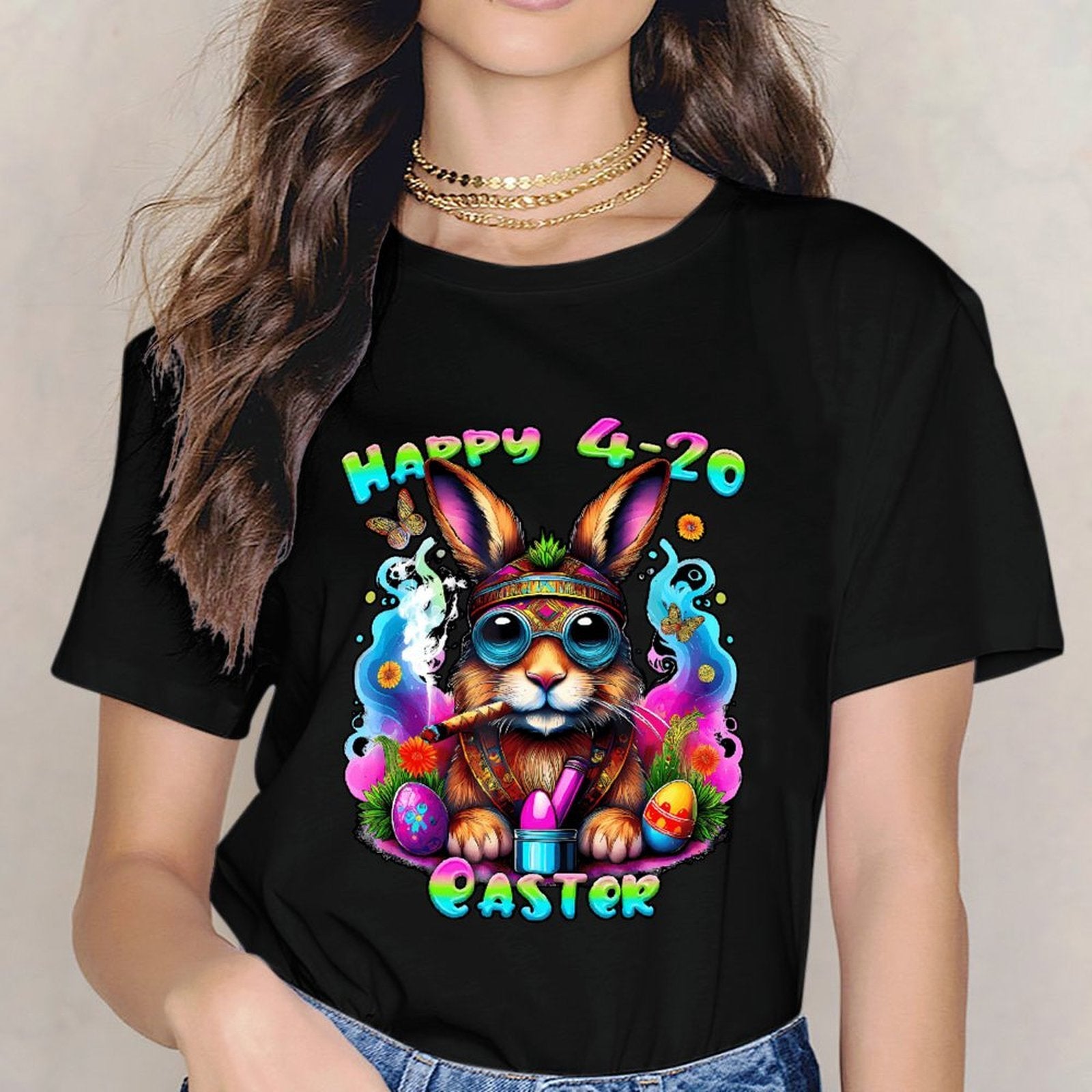Inkmay Casual  Cotton T-shirt Happy 4 20 Easter Bunny Design Unisex T-shirtCoreLine ActiveStyle T-Shirt