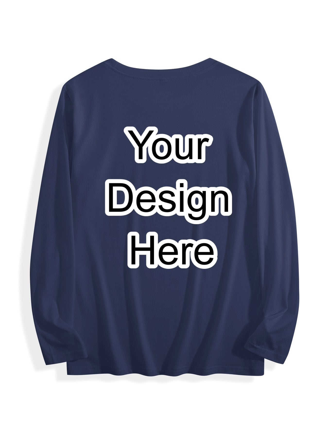 180g pure cotton crew neck long-sleeved shirt  dark  blue BACK