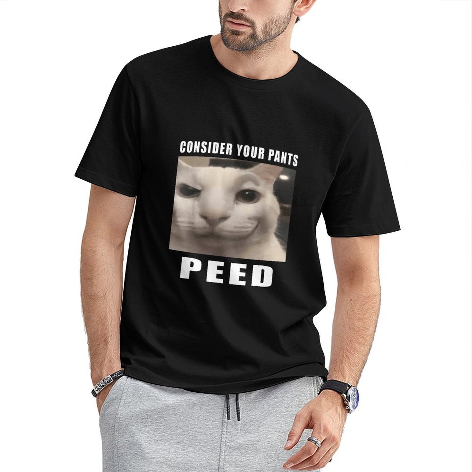 Inkmay Casual Cotton T-shirt White Cat With Expressive Eyes Unisex T-shirtPrint-Ready Solid T-Shirt