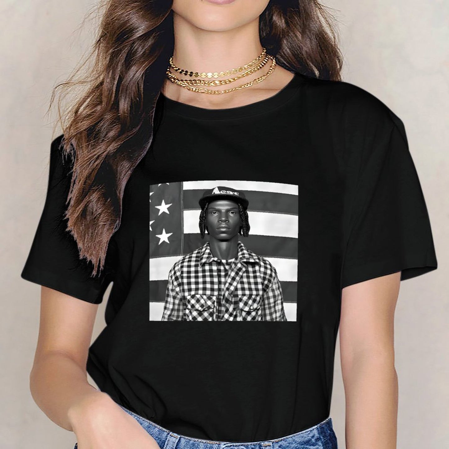 Inkmay Casual Cotton T-shirt Black And White Checkered Pattern Shirt Unisex T-shirt